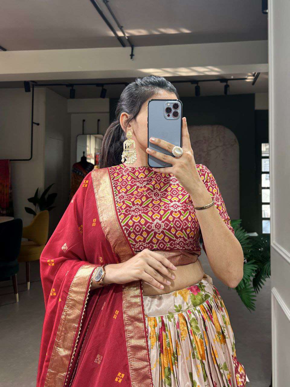 Women's Luxurious Tussar Silk Lehenga Choli with Intricate Prints & Can-Can Flair - Image 4